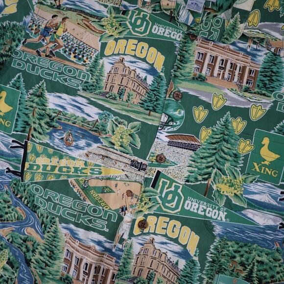 Vintage Reyn Spooner University of Oregon Ducks Collage Hawaiian Shirt - Picture 5 of 9